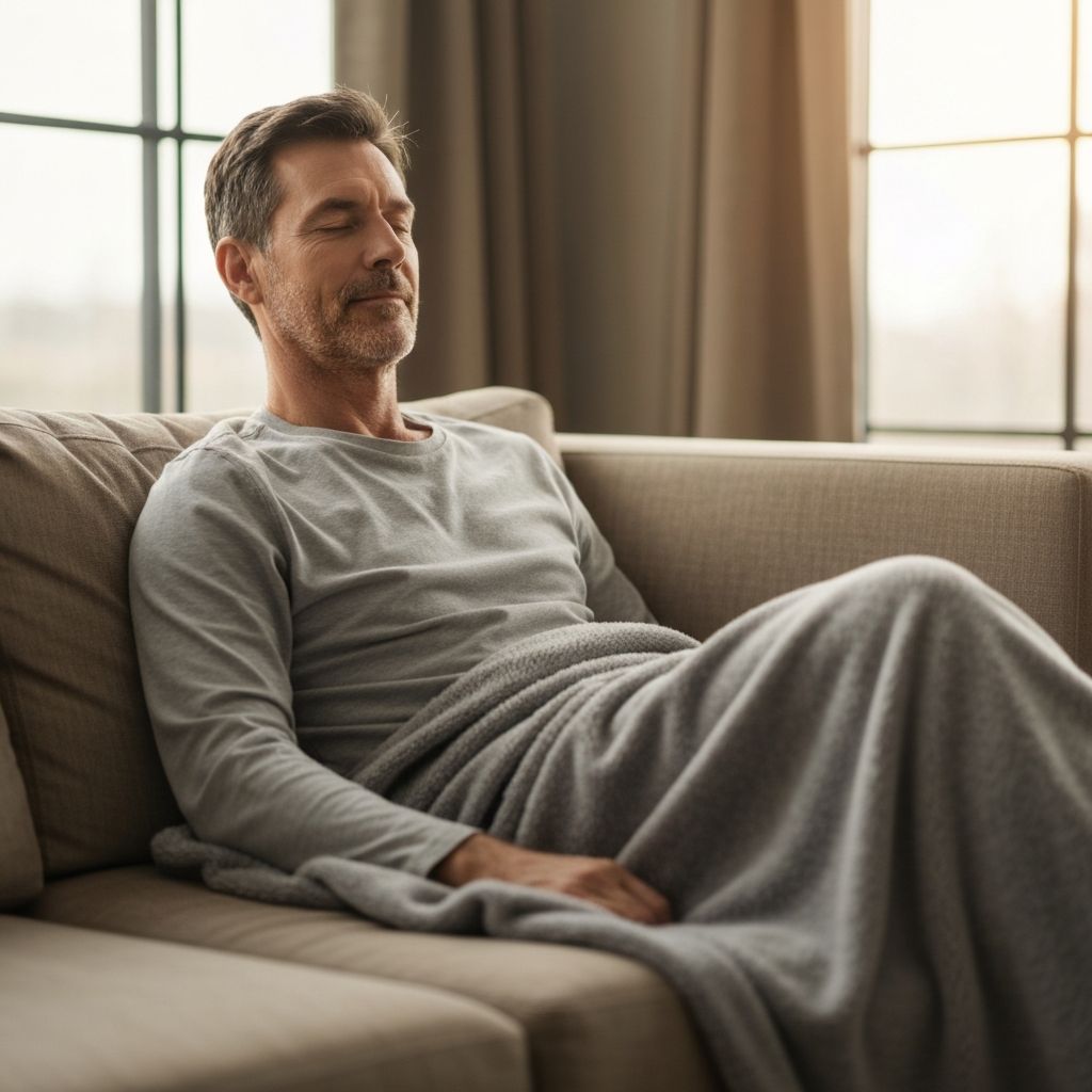 Person relaxing peacefully at home