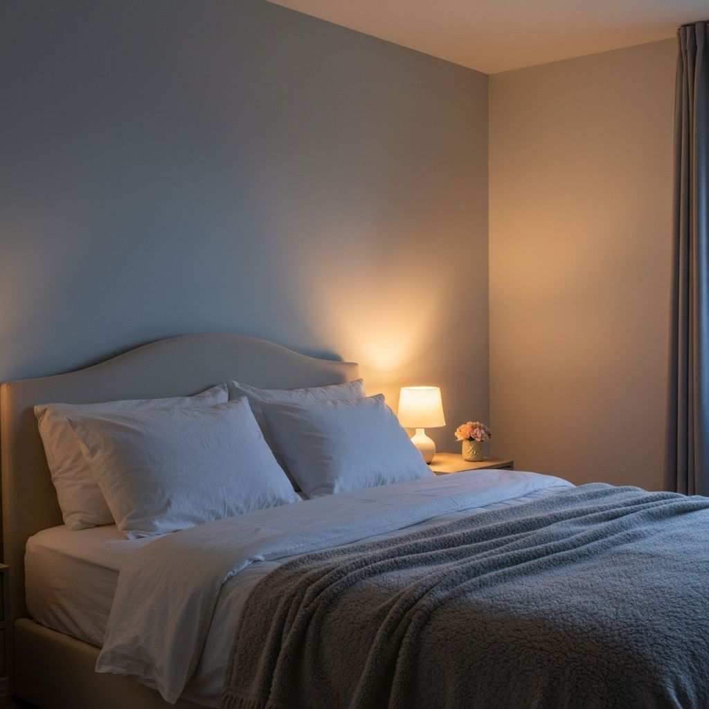 Peaceful bedroom with soft lighting